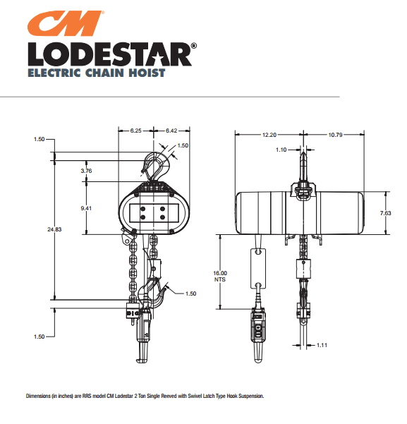 CM Lodestar Single Reeved Hoist | 2 Ton | 10' Lift | 230/460V | Model ...